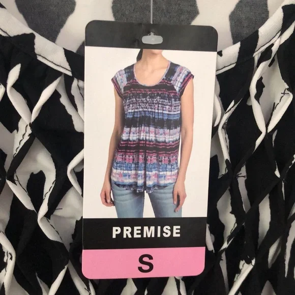 Premise Black & White Print Capped Sleeve Size Small Top - Picture 6 of 8